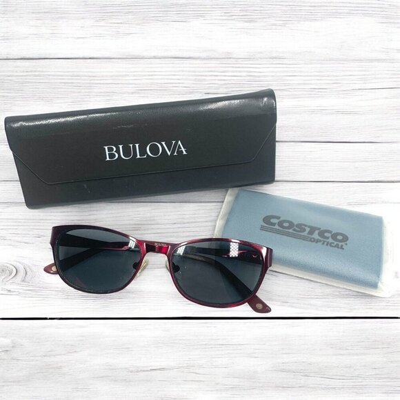 Bulova Alameda Sunglasses Frames Marsala Red Smoky Lenses Protective Case Cloth - Picture 1 of 12
